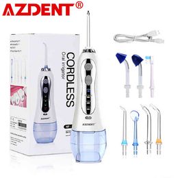 Azdent Cordless Oral Irrigator Portable Water Dental Flosser USB Rechargeable Tooth Pick 300ml 5 Jet Tips 220518