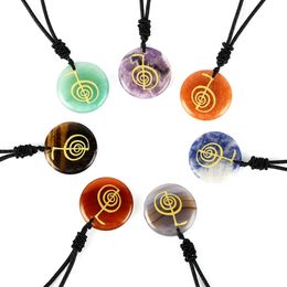 12 Colour Gemstone Handmade Engrave Spiral Symbol Cho Ku Rei Pendant Natural Stone Crystal Reiki Healing Necklace Jewellery Accept Pattern Customization