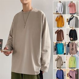 Long Sleeve Tshirts Men Oversize Oneck Casual Solid Long T Shirt Men Spring Autumn Loose Tee Shirt Men Tops Tee 10 Color 201116