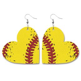 Dangle & Chandelier Love Heart Baseball Softball Leopard Leather Drop Earrings For Women