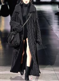 Damen-Jackenmantel aus Wollmischungen in Übergröße, europäischer und amerikanischer langer Cardigan-Pullover-Twist-Mantel