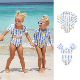 Toddler Girls Swimming Suits Summer Shade Brand Baby Hawaii Kids Clothes Flower Swimwear Children Swimsuits Cute Bikini 220425