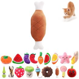 Cat Toys 1Pcs Plush Chew Squeaky Toy Interactive Kitten Bite-Resistant Clean Teeth Creative Cartoon Training Accessories