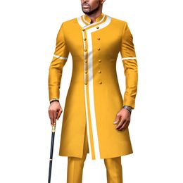 Erkekler Takım Afrika Giyim Dashiki Uzun İnce Ceketler ve Pantolon Düğün için Çifte Kesilmiş Uygun Resmi Kıyafetler Wyn1334