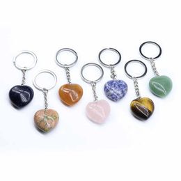 29mm Christmas decorations DIY Natural pink crystal love key chain Agate Heart Pendant Tiger eye stone Love Pendants