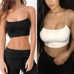 Women's Tanks & Camis Summer Women Sexy Crop Top Ladies 95% Cotton Sleeveless Straps Tank Vest Fitness Solid Female Camisole White Black Top
