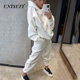 Women Casual Long Pant Two Piece Sets Pullover Hoodie And Lace Up High Waist Trouser Suits Autumn Winter Fashion Tracksuits 220315
