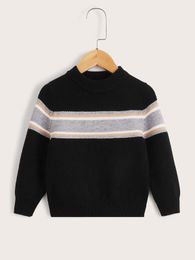 Toddler Boys Block Striped Pattern Sweater SHE01