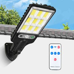 Outdoor Solar Lighting Led Street Lighting Pir Motion Sensor With Smart Remote Control Wall Lamps Waterproof Solar Spotlights J220531