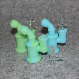 Glow in the dark Silicone Bong Water Pipes Hookahs Silicon Oil Rigs mini bubbler dabber tools 5ml silicone container