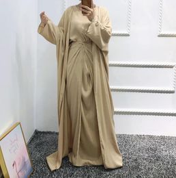 Clothing Ethnic Clothing Kaftan Abaya Dubai Eid Abayas For Women 4pcs Muslim Set Linene Arabic Outfit Maxi Hijab Dress Wrap Skirt Kimono Fe