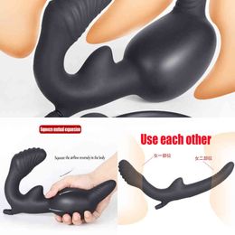 Nxy Anal Toys Inflatable Double Dildo Plug Lesbian Sex Penetration Vagina Ass Expansion g Spot Stimulation Female Masturbator 220506