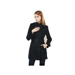 SS Women Fashion England Middle Long Trench Płaszcz czarny podwójny pasek w szczupła wysokiej jakości marka designerska kurtka Fit Plus Size Ladies Płaszcze Eleganckie S-xxl