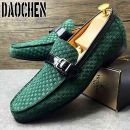 Italian Men Loafers Shoes Black Green Monk Strap Slip on Dress Office Wedding Party Genuine Leather 's Casual 220429