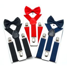 Party Favour Boys and girls universal solid Colour 3 clip Y-shaped back bow tie suit children's suspenders belt bows tie baby two-piece set