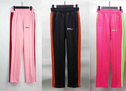 Designer Palms Ashion Brands Pant Europe America Mens Womans Lovers Cotton Large Loose Trendy Sports Pink Side Stripe Zipper Cargo