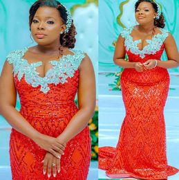 2022 Plus Size Arabic Aso Ebi Mermaid Red Luxurious Prom Dresses Beaded Crystals Evening Formal Party Second Reception Birthday Engagement Gowns Dress ZJ466