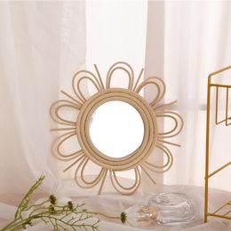 Mirrors Woven Rattan Dressing Mirror Innovative Art Decoration Makeup Bathroom Bedroom Wall Hanging Po Props.Mirrors