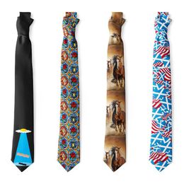 Bow Ties Cartoon Geometric Pattern Men's Tie Casual Print Funny 8cm Quality Polyester Wedding Party Business Accessories Custom TieBow