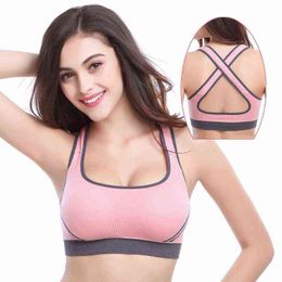 Breathable Sports Bra Top Fitness Women Brasserie Removable Sports Bra Running Gym Seamless Push Up Bra L220726