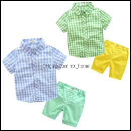 Clothing Sets Baby Kids Baby Maternity Boys Lattice Outfits Children Plaid Stand Collar Shirt Topandshort Dhxut