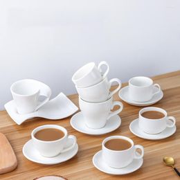 Mugs European-style Latte Art Cappuccino Coffee Cup And Saucer Set Ceramic Pure White Milk Tea El Universal CupMugs