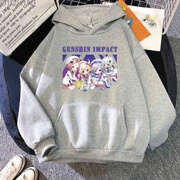 Genshin Impact Hoodie Diona Qiqi Klee Manga Print Anime Kawaii Clothing Aesthetic Oversized Sweatshirt Unisex Hip Hop Streetwear Y220713