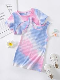 Toddler Girls Tie Dye High Low Hem Tee & Tank Dress SHE