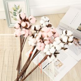 10 sheets of single dried cotton branch DYI artificial bouquet natural creative living room party decoration garden home decor 220408