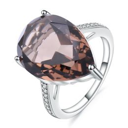 Cluster Rings Gem's Ballet 10.68Ct Natural Smoky Quartz Pear Gemstone Ring For Women Solid 925 Sterling Silver Cocktail Fine JewelryClus