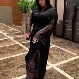 Ethnic Clothing LXCX Black Bangladesh Women Lace Maxi Abaya Dubai Turkey Muslim Hijab Dress Plus Size Diamond Shiny Boubou Long Sleeve