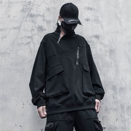 Unisex Multi Pocket Half zipper turtleneck easing function Men's clothes Harajuku Hiphop streetwear oversized Sweatshirt Tops 220816