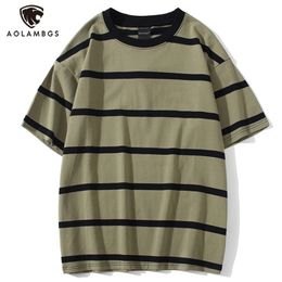 Aolamegs Men T Shirt Color Block Print 3 color Optional Tee Shirts Simple High Street Basic All-match Cargo Tops Male Streetwear 220509