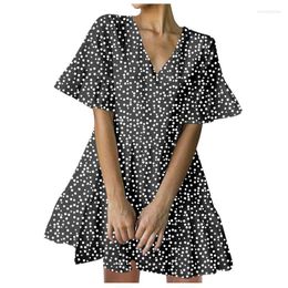 Casual Dresses 40# Leopard Ruffle Dress Woman Flare Sleeve V Neck Loose Tunic Mini With Pockets Oversized Summer 2022 Vestidos