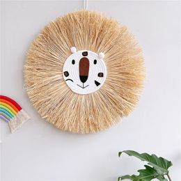 Room Decor Tapestry Handwoven Cartoon Lion Hanging Animal Head Ornament Children Room Wall Hanging Home Decorations 220407