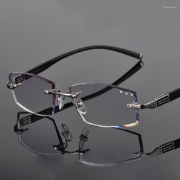 Fashion Sunglasses Frames Cubojue Eyeglasses Men Rimless Glasses Diamond Trimming Tint Colour MR-8 Spectacles For Male Frameless