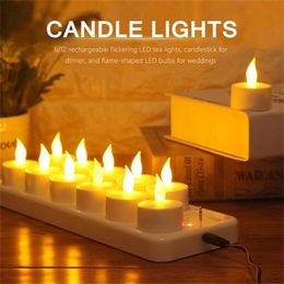 612 rechargeable flashing LED tea lights dinner party candlestick wedding Christmas home decoration flamelike LED lights T200601