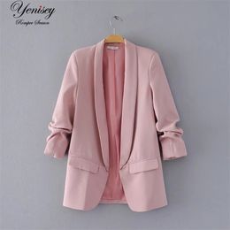 Jacket women elegant 5 color outerwear pocket office casual fashion jacket T200212