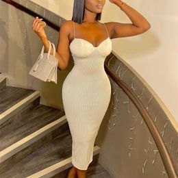 Straps Bodycon Sexy Prom Midi Dress for Women's Summer Elegant Evening Party White Backless Slip Long Dresses Woman Clothes 220516