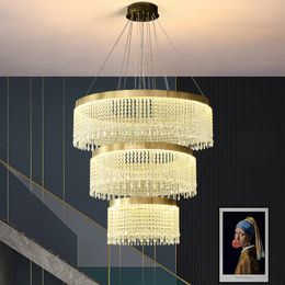 LED Modern 3 Circular Rings K9 Crystal Chandeliers Lights Fixture Luxurious Multi Circles Chandelier American Big Home Indoor Lighting 3 White Light Dimmable