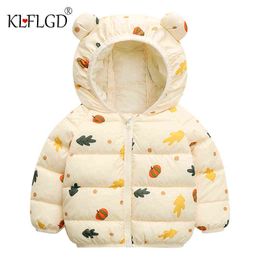 Autumn And Winter Boys And Girls' Printed Down Cotton Jacket 1-3 Year Old Baby Light Zipper Ear Hooded Cotton Jacket J220718