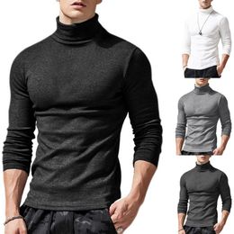 Men's Sweaters Spring And Autumn Men's Basic Tone Pullover Leisure Solid Colour Long Sleeve High Neck Slim Fit Elastic Bottomed T-shirtMe