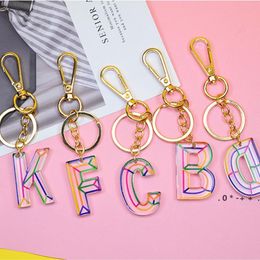 Initial Letter Keychains Favor Acrylic Car Keyrings Rings Holder Women Key Chains Accessories Fashion A Z Alphabet Bag Charms GCB14666