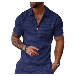 Summer Solid Color Print Golf Polos T-shirt For Men Slim Fit Zipper Lapel Short Sleeve Casual Fitting Polo Tshirt AL673968817918