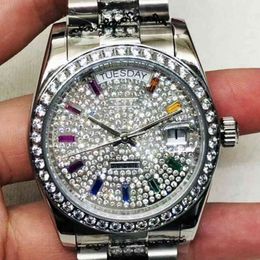 Rolesx uxury watch Date Gmt Luxury Mens Mechanical Watch the Log of Rs House Is Full Colored Stones and Automatic Table 36mm Swiss es Brand