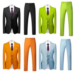 Men's Tracksuits Men's Suit Slim 3-Piece R Business Wedding Party Jacket Vest & Pants Mens All Black Fitted 3 Piece MenMen's