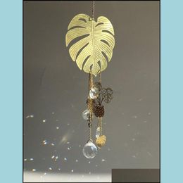 Keychains Fashion Accessories Monstera Leaf Sun Catcher Plant Hanger Succent Prism Hanging Car Crystal Suncatcher Rearview Dhvsx