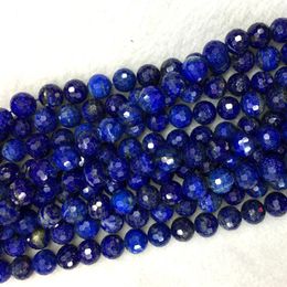 -Genuino Natural Blue Dark Lazuli Lázuli Facetado redondo cuentas sueltas de bricolaje o pulseras 15.5 "05900300K