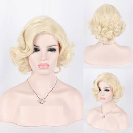 Women's Short Curly Hair Cream Blond Cosplay Full Daily Wig