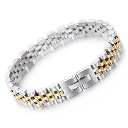 10mm 15mm Heavy Stainless Steel Hiphop Gold Silver watchstrap Chain Bracelets Punk simple Bike Biker Watchband Bracelet Bangle Jewelry for Women Men